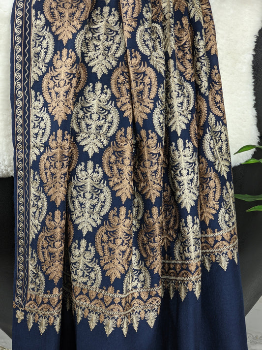 Navy Blue Pashmina Wool Embroidered Shawl