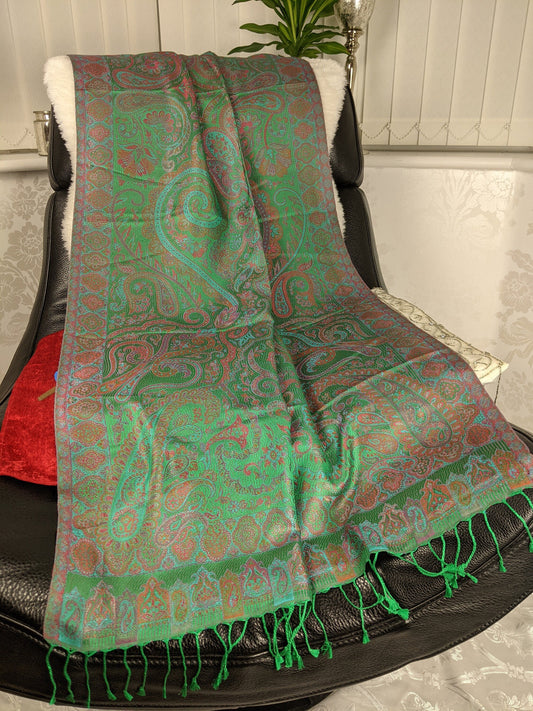 Green & Red Pashmina Wool Shawl