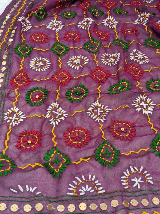 Purple Hand Embroidered Phulkari Dupatta Scarf