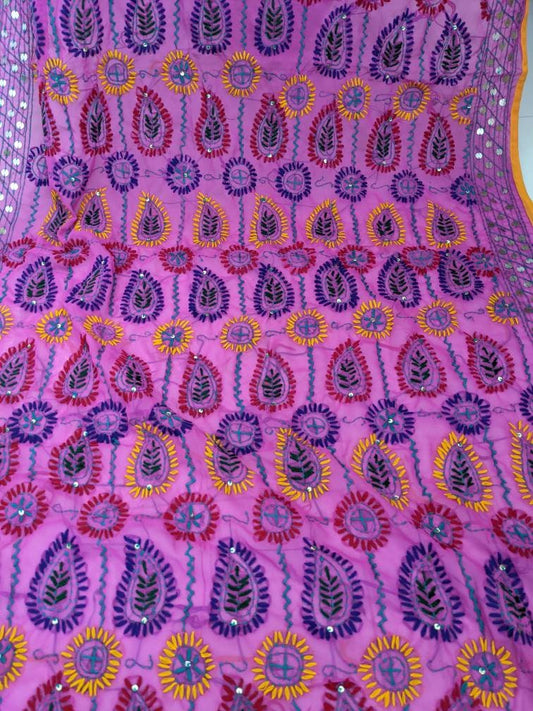 Magenta Hand Embroidered Phulkari Dupatta