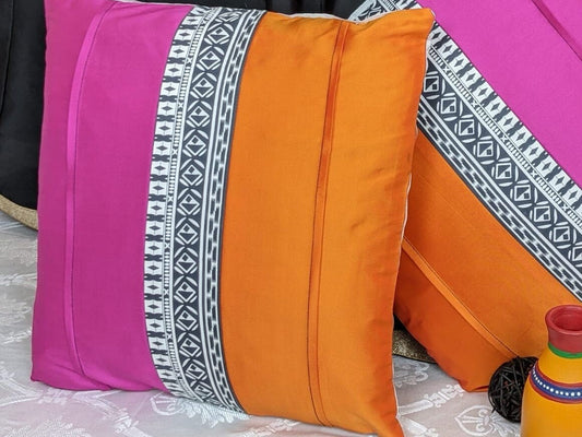 Magenta & Orange Silk Pillow Case - 16"x16"