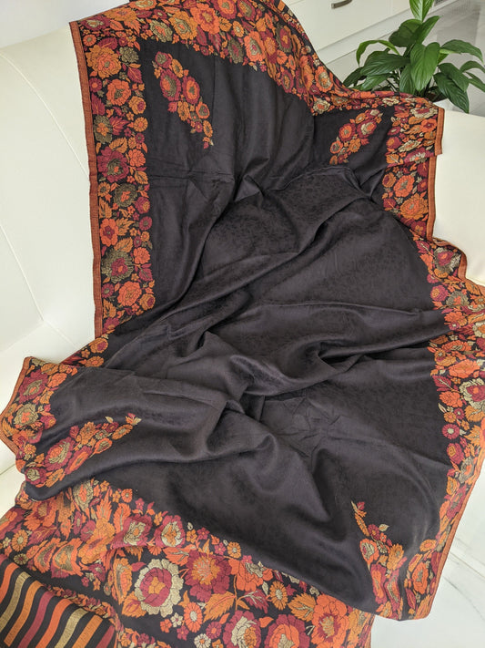 Kani Art Black & Orange Pashmina Shawl