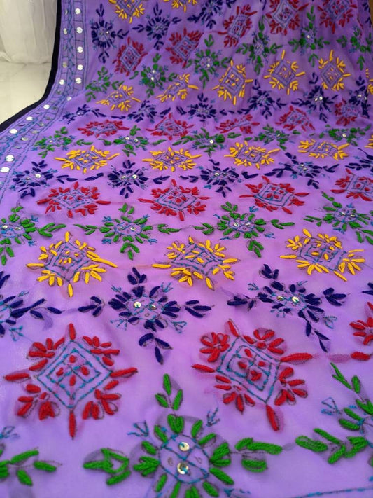 Purple Phulkari Dupatta Scarf