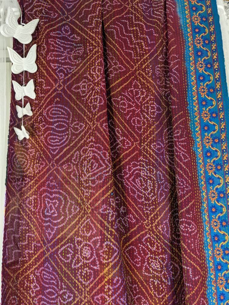 Vintage Reversible Hand Embroidered Patchwork Silk Kantha Stole Dupatta