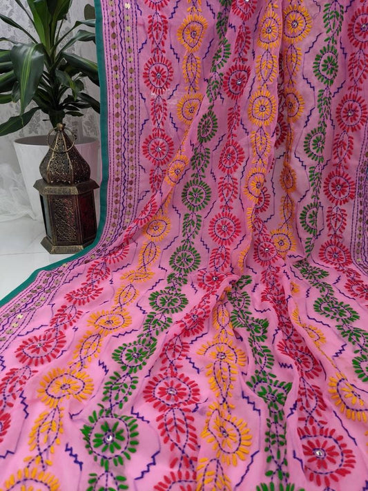 Pink Phulkari Dupatta Scarf